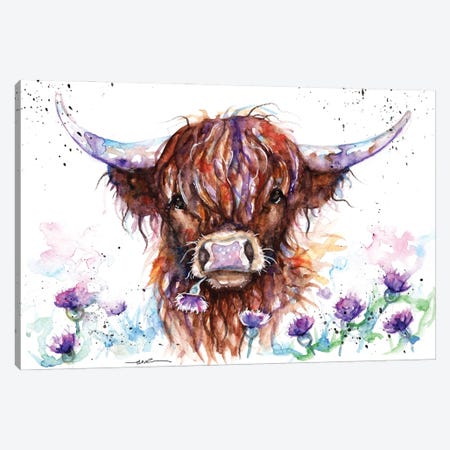 Highland Cow Among The Thistles Canvas Print #BSR32} by BebesArts Canvas Art Print