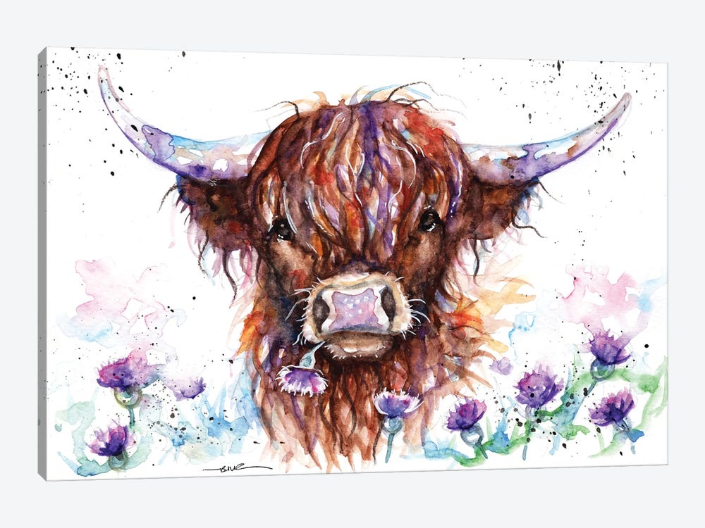 Highland Cow Among The Thistles by BebesArts 1-piece Canvas Print