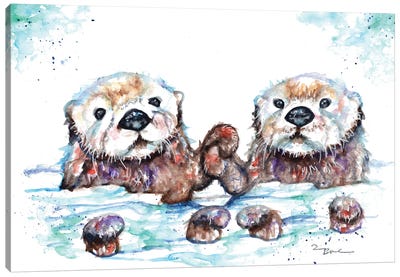 I Wanna Hold Your Hand Canvas Art Print - Otters