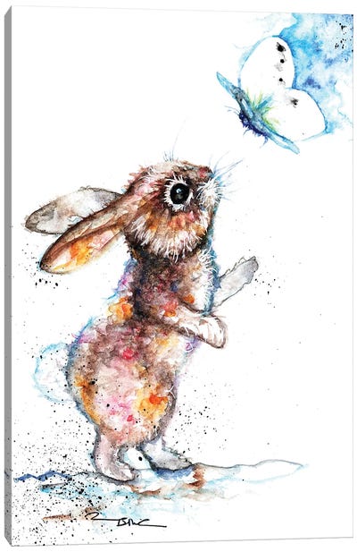 Rabbit And Cabbge White Canvas Art Print