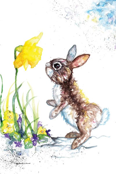 Rabbits: Rabbit And Daffodil by BebesArts