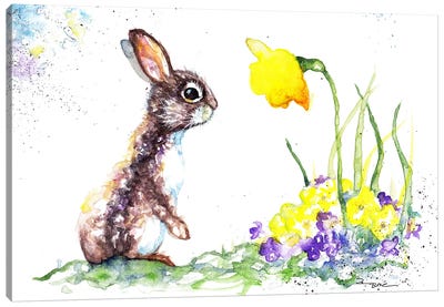Rabbit And Spring Flowers Canvas Art Print - BebesArts