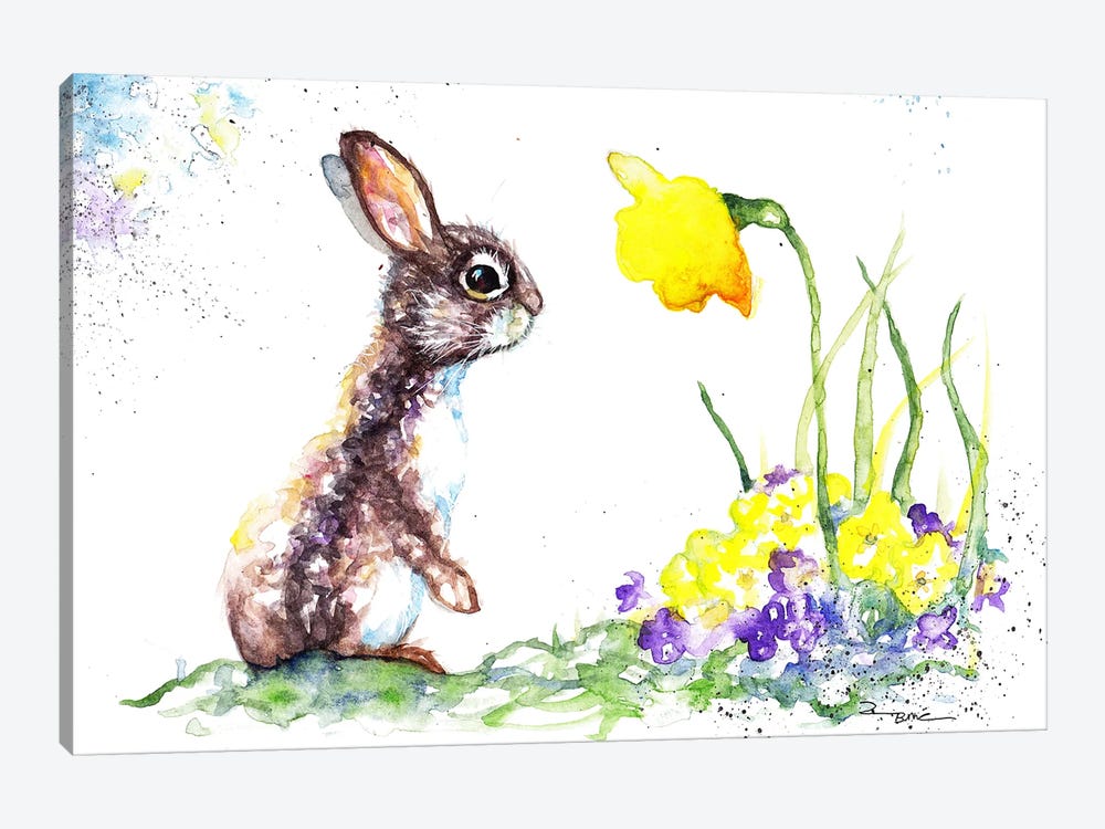 Rabbit And Spring Flowers by BebesArts 1-piece Canvas Artwork
