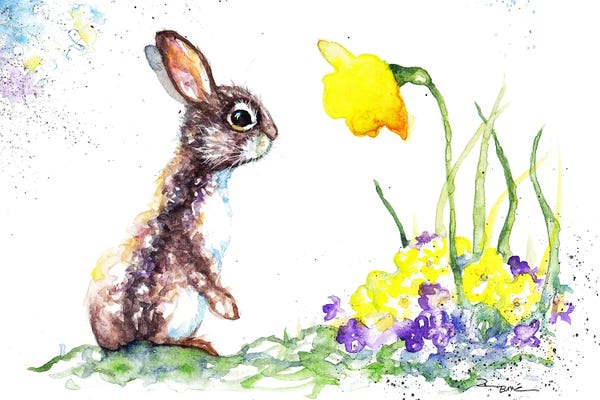 Rabbit And Spring Flowers