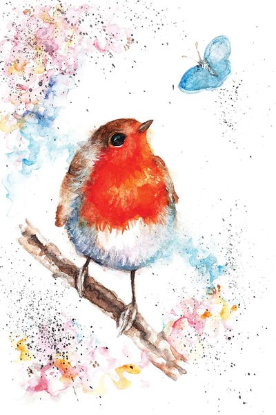 Robin And Small Blue by BebesArts framed canvas print