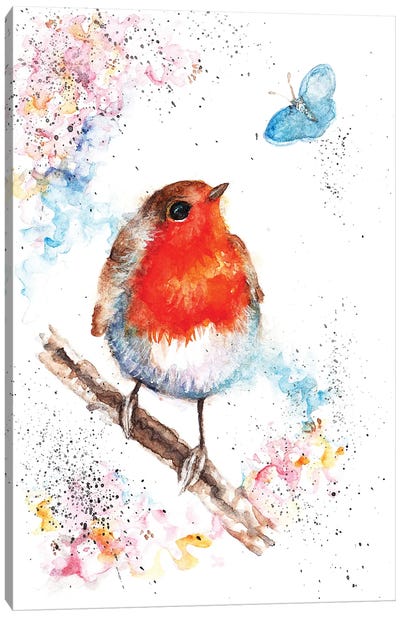 Robin And Small Blue Canvas Art Print - Robin Art