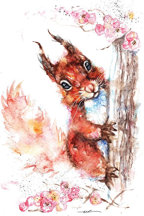 Squirrel And Blossom by BebesArts wall art