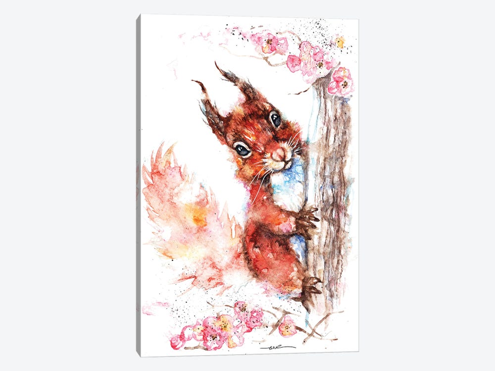 Squirrel And Blossom by BebesArts 1-piece Canvas Art