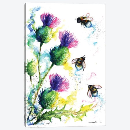 Bees And Thistles Canvas Print #BSR8} by BebesArts Canvas Art