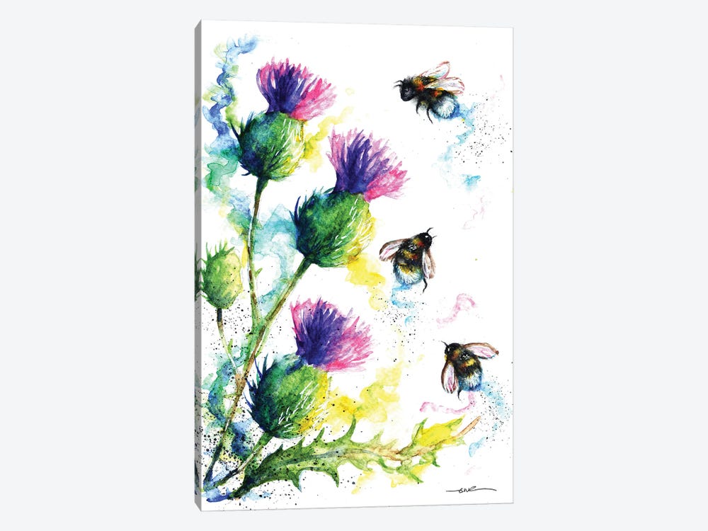Bees And Thistles by BebesArts 1-piece Canvas Wall Art