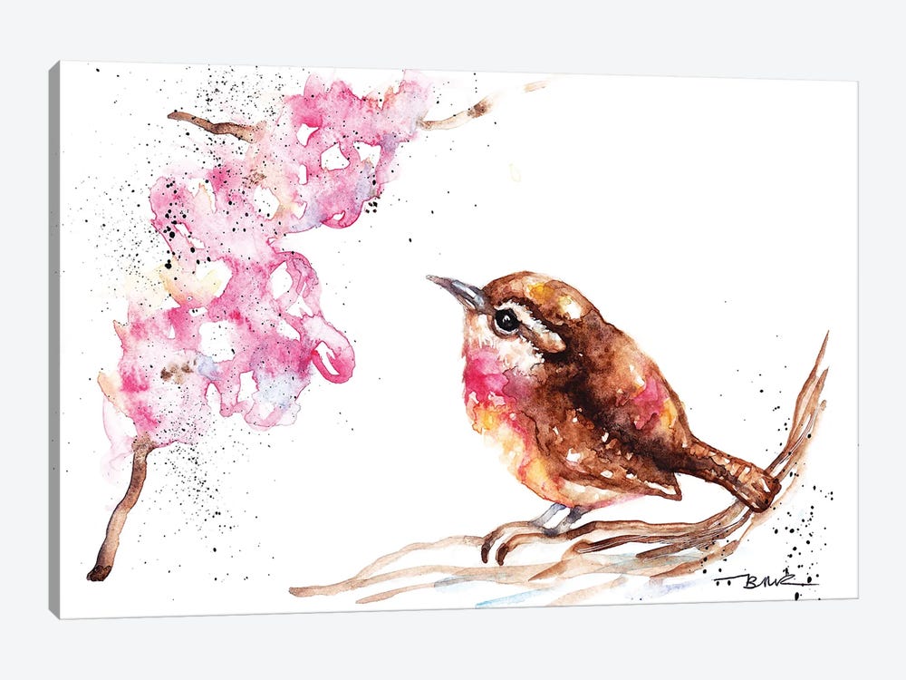 Wren And Blossom by BebesArts 1-piece Canvas Artwork
