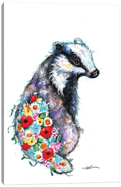 Blooming Badger Canvas Art Print - Badger Art