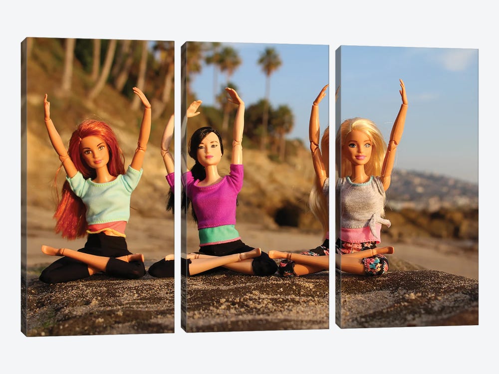 Laguna Beach Barbie Doll Yoga by Barbara Schild 3-piece Canvas Artwork