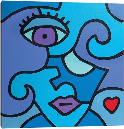 Blue Girl Canvas Art Print - Cubist Visage