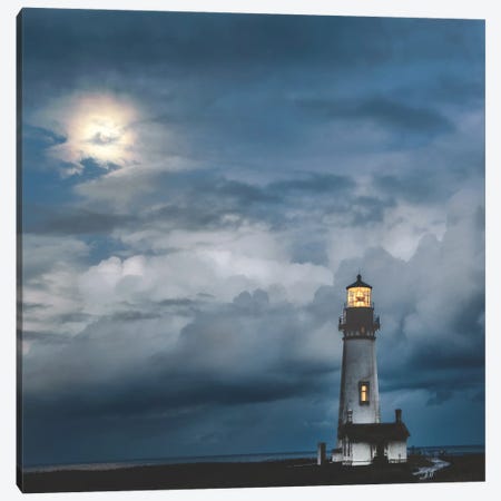 Lighthouse In Moonlight Canvas Print #BTD5} by D. Burt Art Print