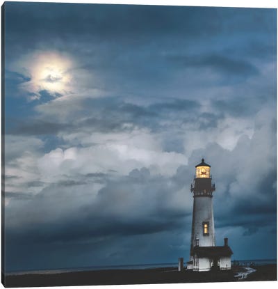 Lighthouse In Moonlight Canvas Art Print