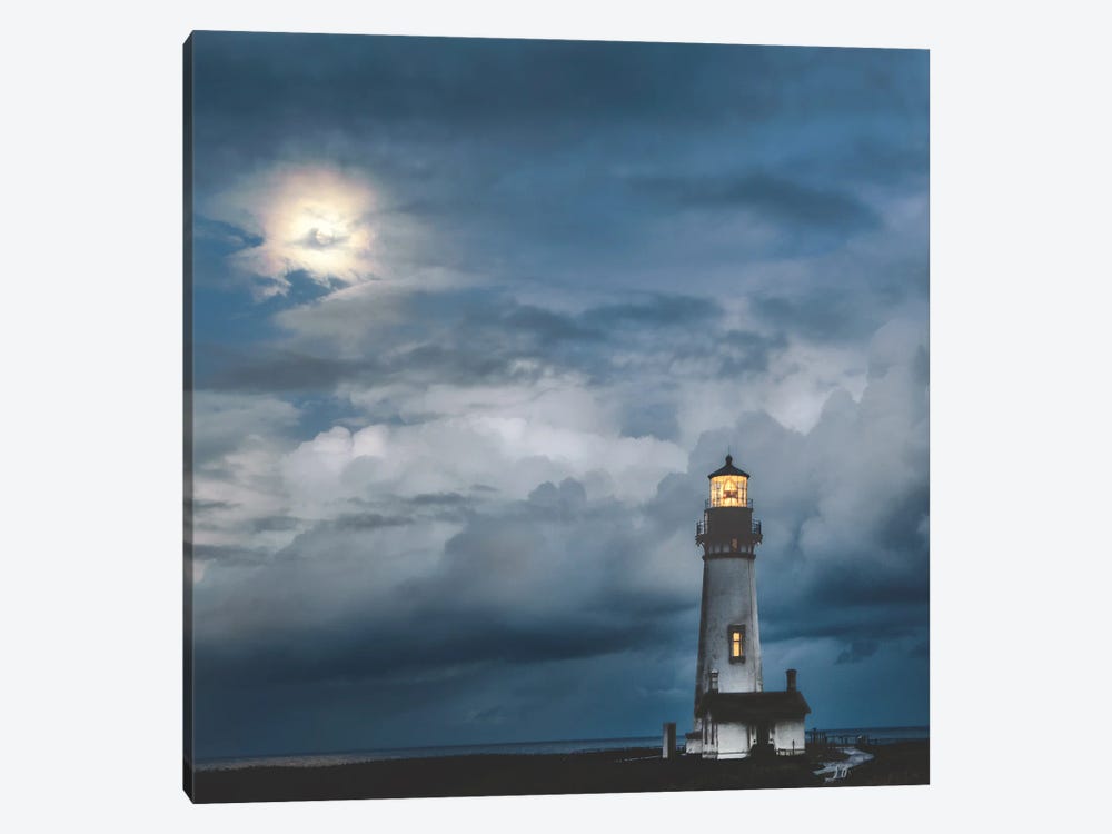 Lighthouse In Moonlight by D. Burt 1-piece Canvas Artwork