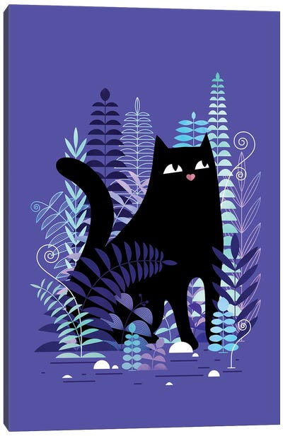The Ferns (Black Cat) Canvas Art Print - Fern Art