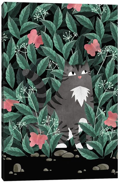 Cat In The Butterfly Garden Canvas Art Print - Michelle Li Bothe