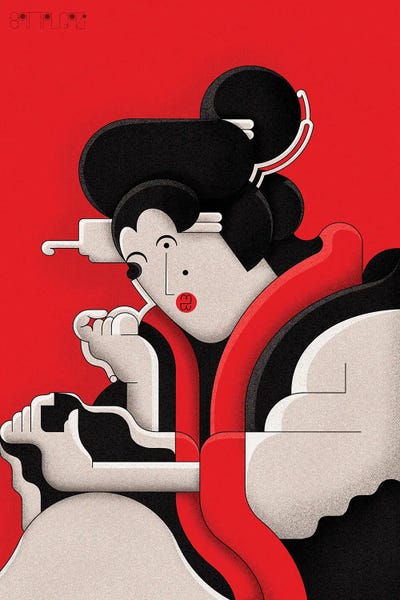 Edo Girl Applying Makeup by John Battalgazi art print
