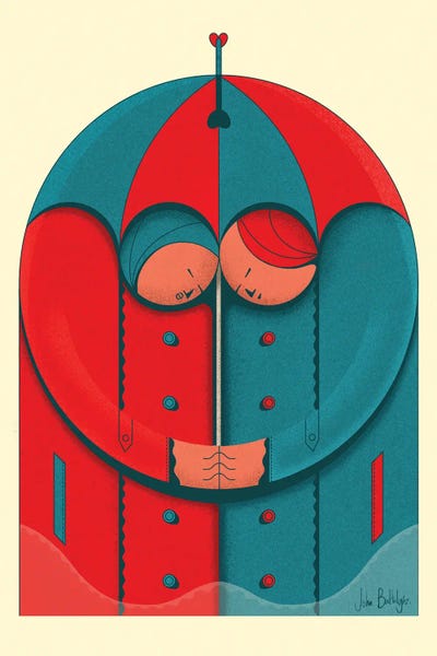 Couple In The Rain by John Battalgazi art print