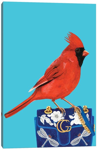 Red Cardinal Bird On Gucci Purse Canvas Art Print - Fashion is Life