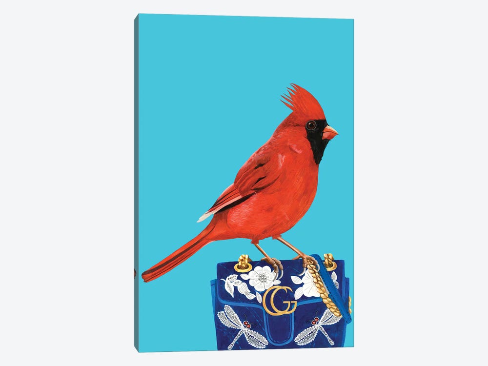 Red Cardinal Bird On Gucci Purse by Jackie Besteman 1-piece Canvas Wall Art