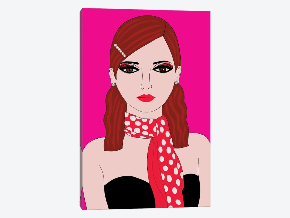 Woman With Polka Dot Scarf by Jackie Besteman 1-piece Canvas Wall Art