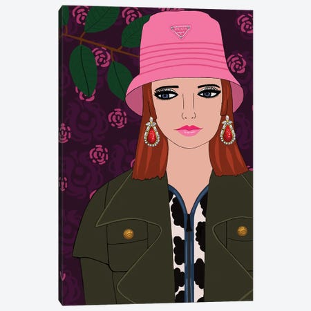 Woman With Pink Prada Hat Canvas Print #BTM16} by Jackie Besteman Canvas Artwork