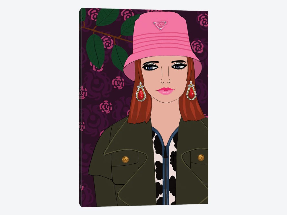 Woman With Pink Prada Hat by Jackie Besteman 1-piece Canvas Wall Art