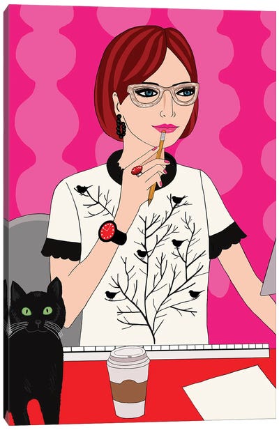 Woman With Cat Canvas Art Print - Jackie Besteman