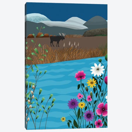 Landscape With Moose And Flowers Canvas Print #BTM20} by Jackie Besteman Canvas Art