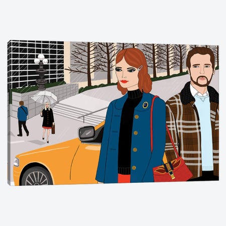 Couple With Yellow Taxi Canvas Print #BTM21} by Jackie Besteman Canvas Art