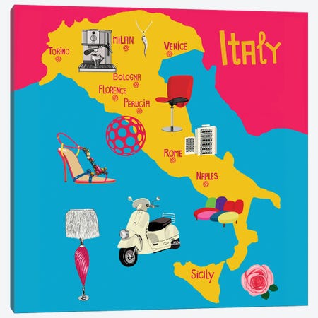 Modern Italy Map Canvas Print #BTM22} by Jackie Besteman Canvas Art