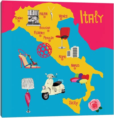 Modern Italy Map Canvas Art Print