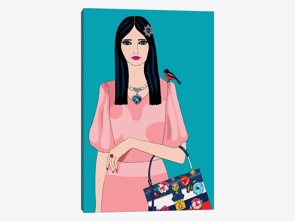 Woman In Miu Miu Dress And Gucci Bag by Jackie Besteman 1-piece Canvas Artwork