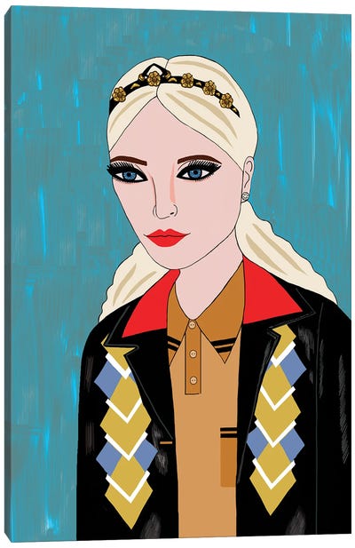 Woman In Miu Miu Argyle Jacket Canvas Art Print - Jackie Besteman