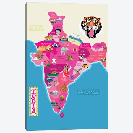 Map Of India Canvas Print #BTM26} by Jackie Besteman Canvas Art Print