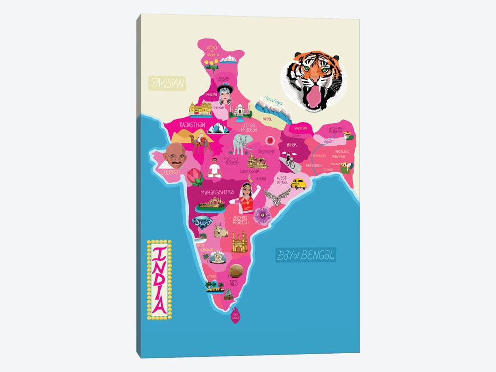 Map Of India by Jackie Besteman 1-piece Canvas Art Print
