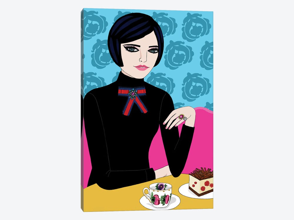 Woman In Cafe With Coffee And Cake by Jackie Besteman 1-piece Canvas Wall Art