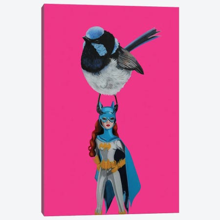 Fiary Wren Bird On Bat Girl Doll Canvas Print #BTM28} by Jackie Besteman Canvas Art