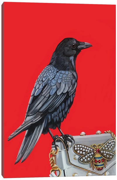 Crow On Gucci Purse Canvas Art Print - Crow Art