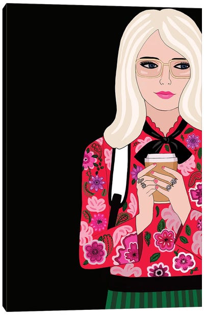 Gucci Woman With Coffee Canvas Art Print - Jackie Besteman