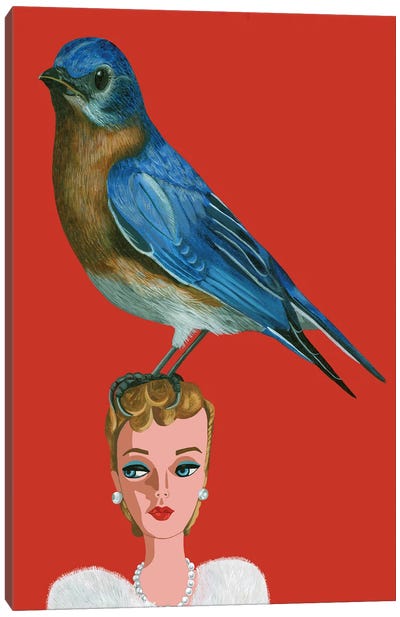 Mountain Bluebird On Vintage Barbie Doll Canvas Art Print