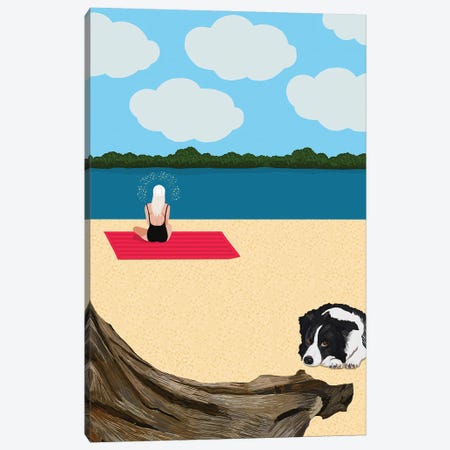 Woman Meditating On The Beach With Dog Canvas Print #BTM38} by Jackie Besteman Art Print