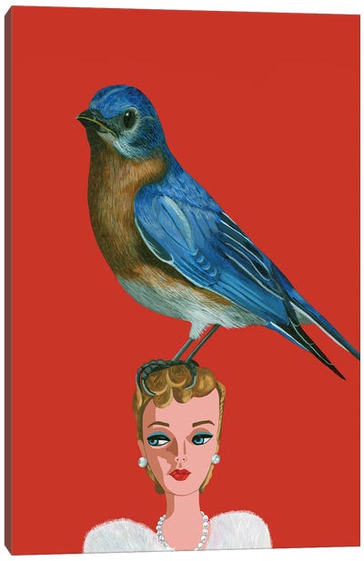 Mountain Bluebird On Barbie Canvas Art Print - Antique & Collectible Art