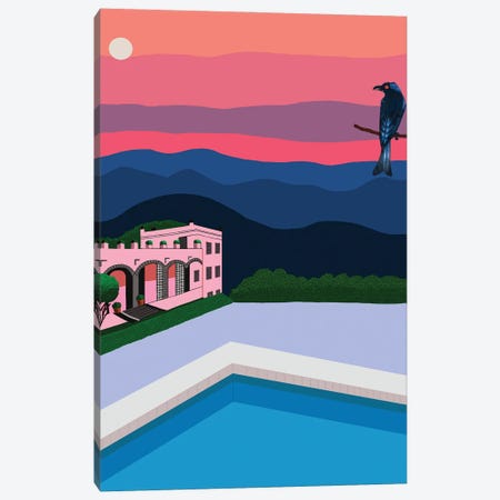 Sunset With Swimming Pool And Bird Canvas Print #BTM7} by Jackie Besteman Canvas Artwork