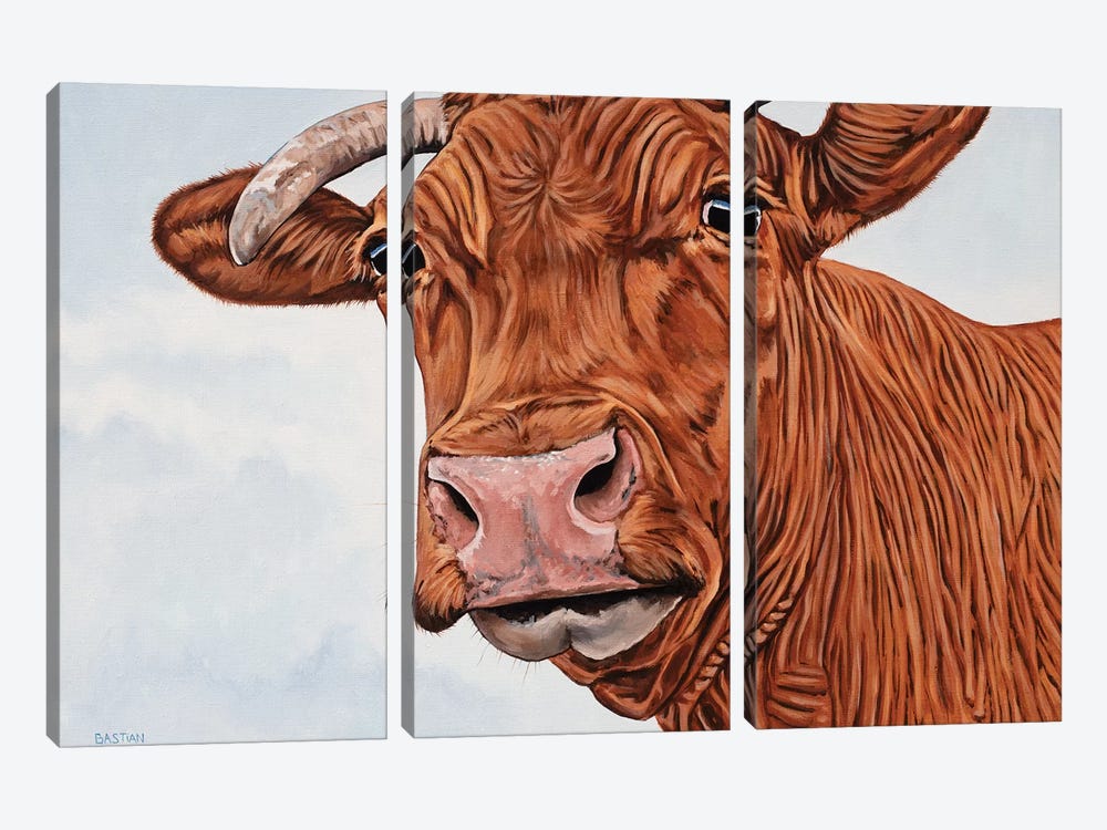 Red Cow by Clara Bastian 3-piece Canvas Print