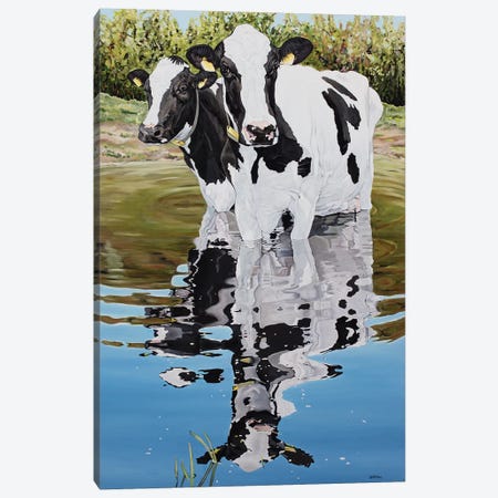 Two Cows In A Creek Canvas Print #BTN41} by Clara Bastian Canvas Art Print