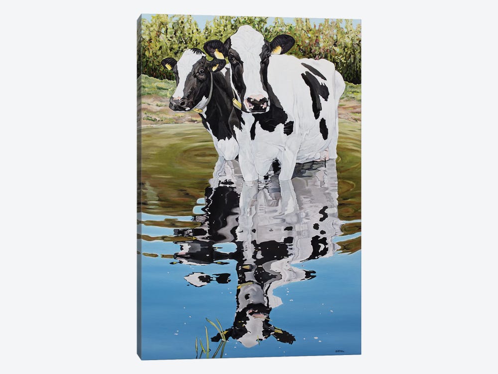 Two Cows In A Creek by Clara Bastian 1-piece Canvas Artwork